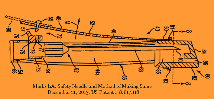 A diagram and a picture of a safety needle